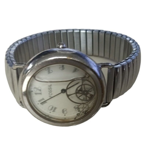 Fossil Men‎ Watch Silver Stainless Steel Black Leather Battery WR White Quartz - Picture 2 of 13